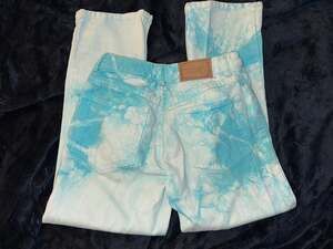 VINTAGE 90's ABS TURQUOISE TIE DYE COTTON DENIM CROP JEANS 2